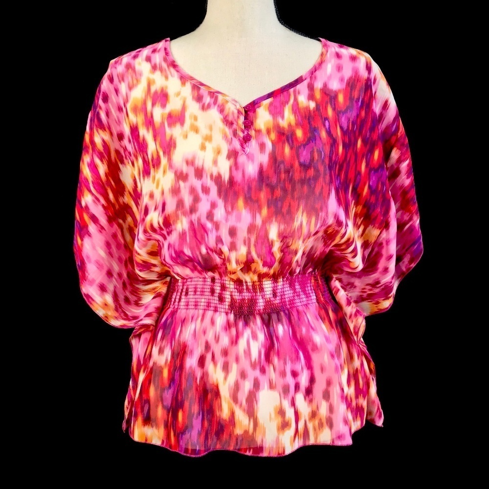 Ambiance apparel Pink Print Sheer Blouse